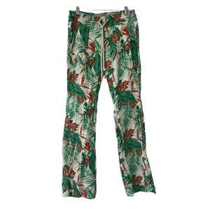 Roxy Oceanside Chambray Flax Linen Blend Pant Tropical Print